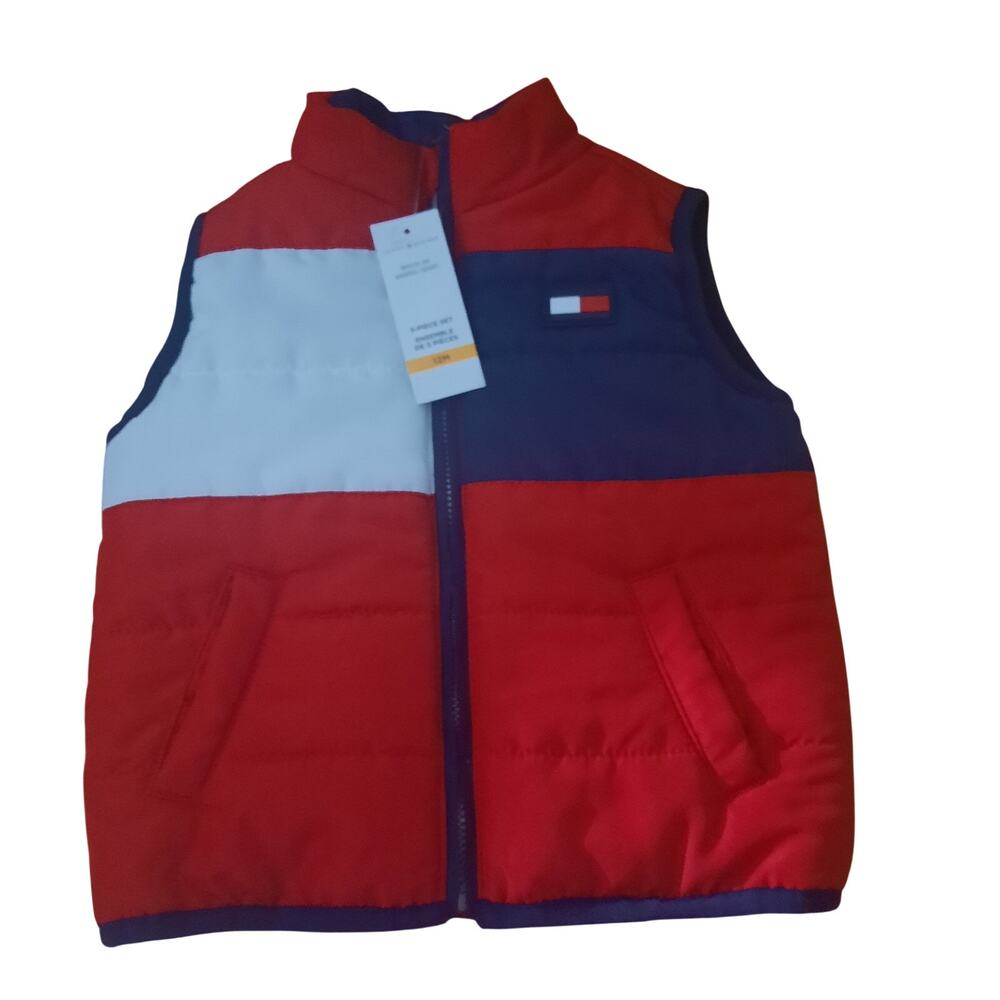 Tommy Hilfiger Toddler Red Colorblock Front Zip Puffer Vest Size 12M NWT